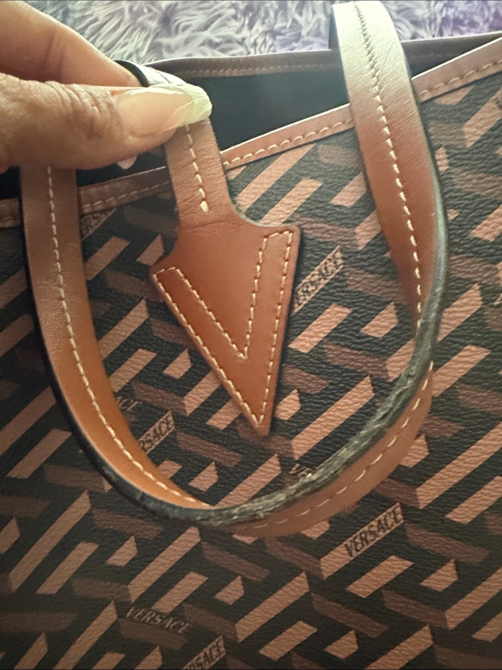Versace Brown Tote with Neon Red Logo and Lime Accents - Picture 9 of 14